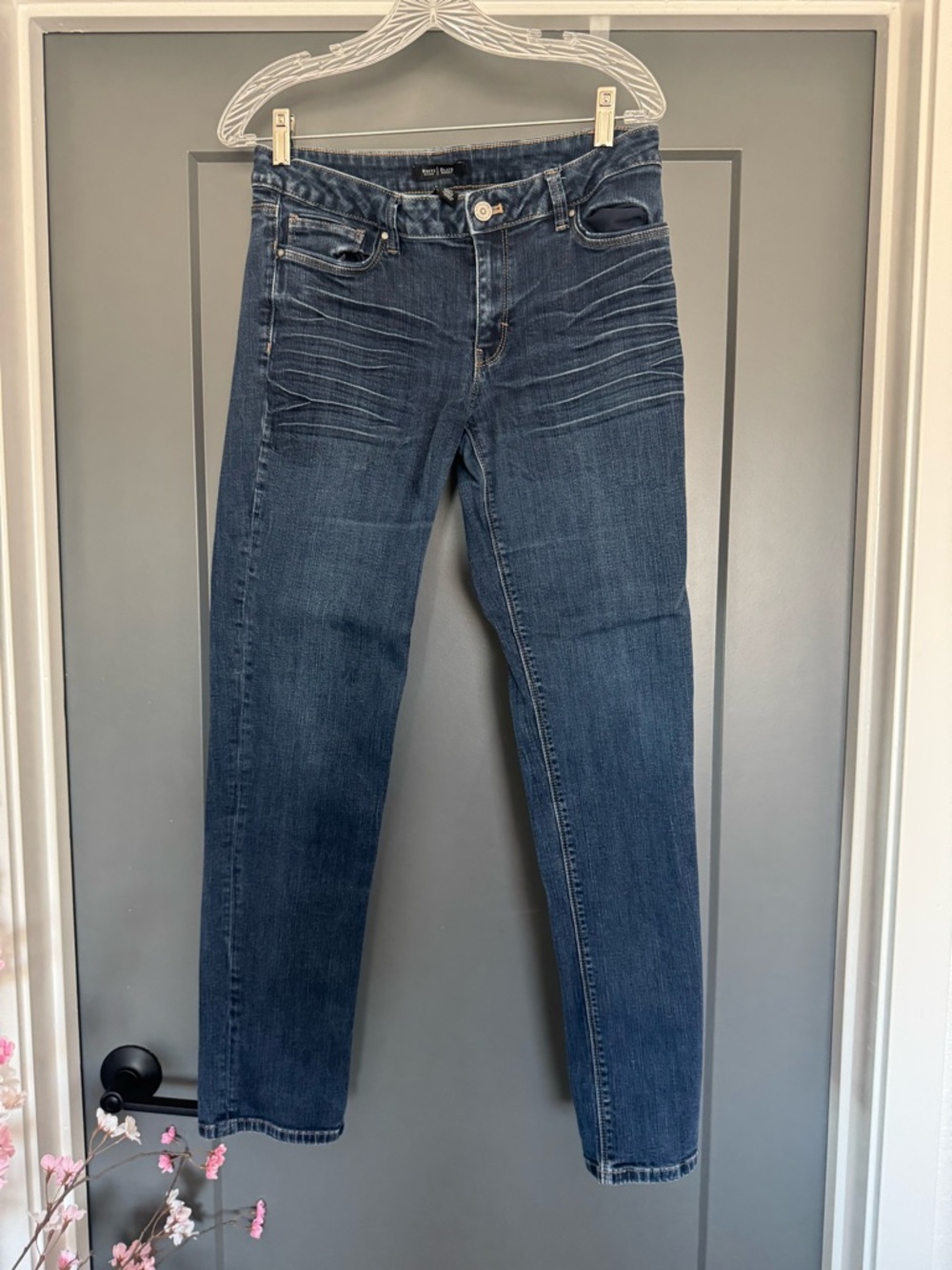 White House Black Market Women’s Straight Leg Jeans - Dark Blue Wash